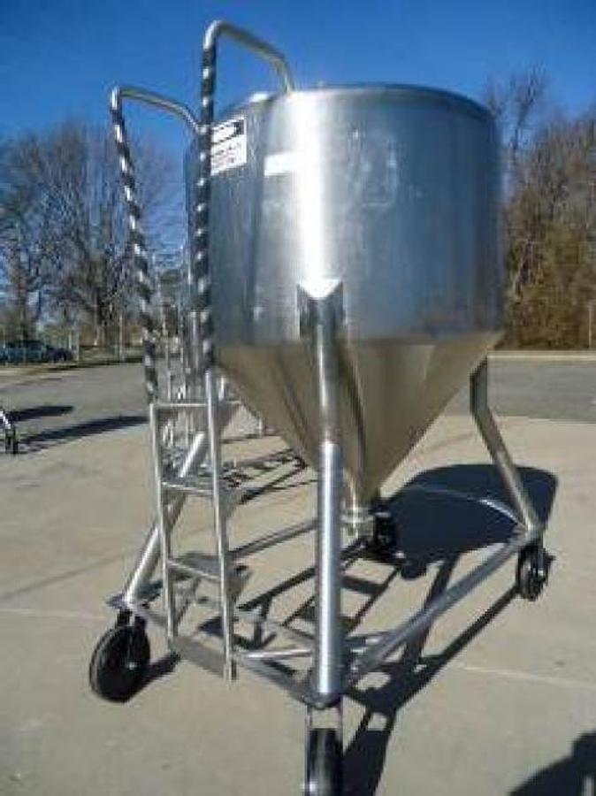 Used 450 Gallon DCI Type 316 Stainless Steel Cone Bottom Portable Tank on Casters