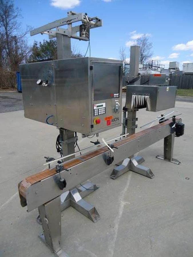 Used Axon Ez-130 Automatic Sleever/Neck Bander With Tunnel