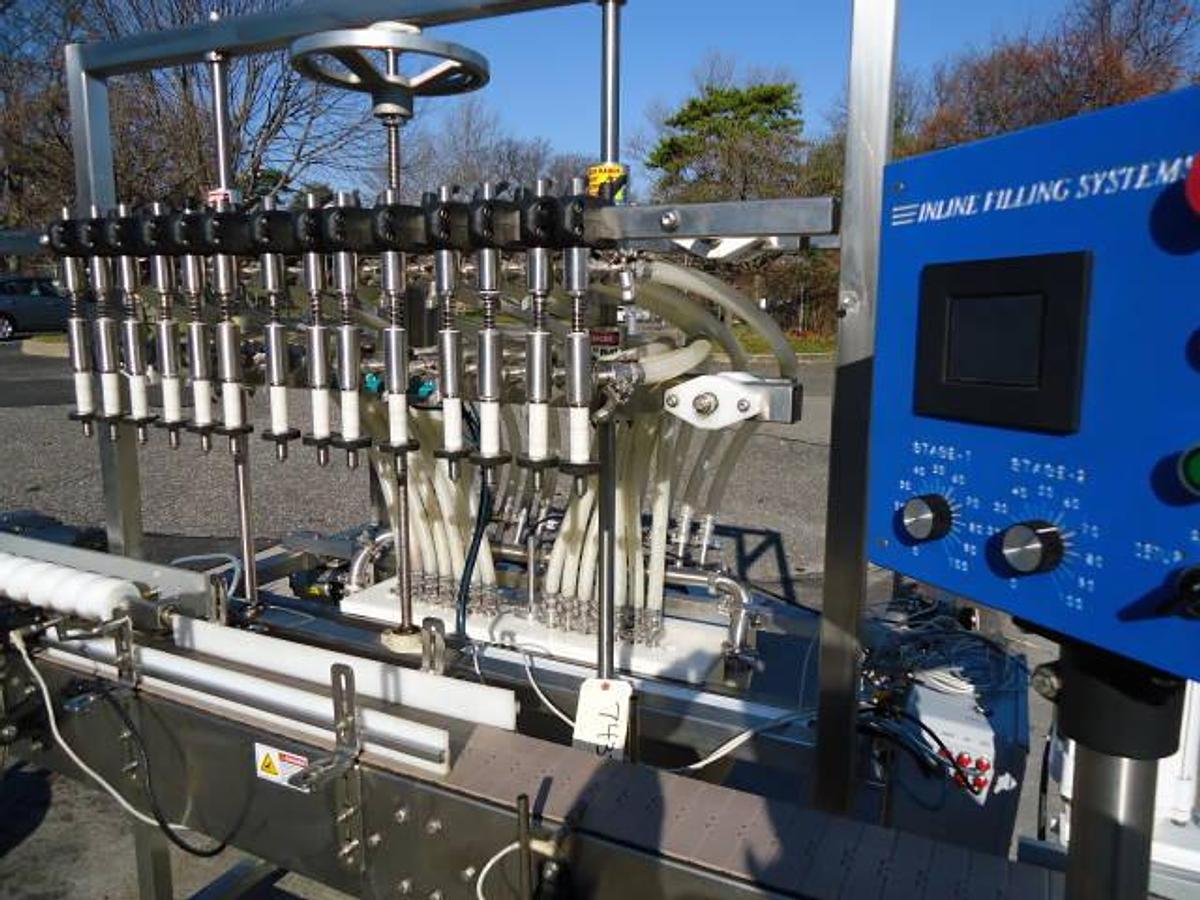 Used Inline Filling Systems 14 Spout Auto Overflow Liquid Filler