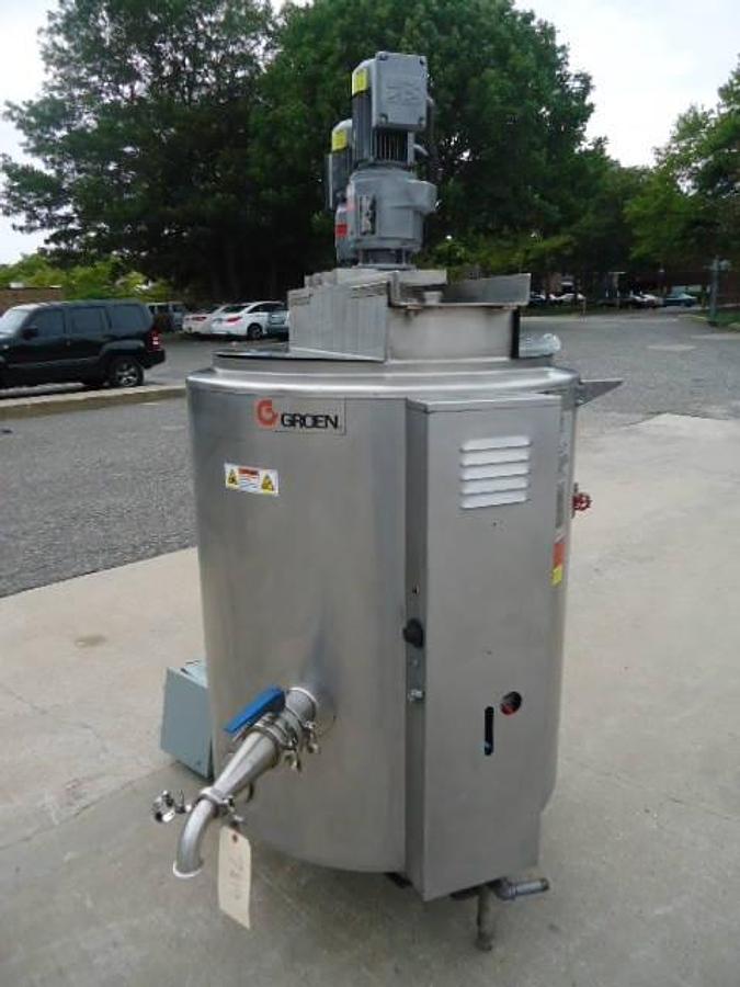 Used 80 Gallon Groen Stainless Self -Contained Gas Fired Twin Action Mix Kettle, 3 In. Discharge