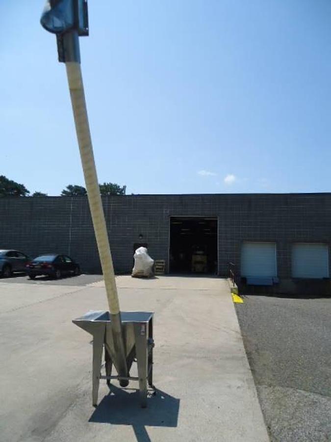 Used Hapman 4 In. Diameter Flexible Screw Conveyor With Hopper Prebreaker, 110 inch discharge height