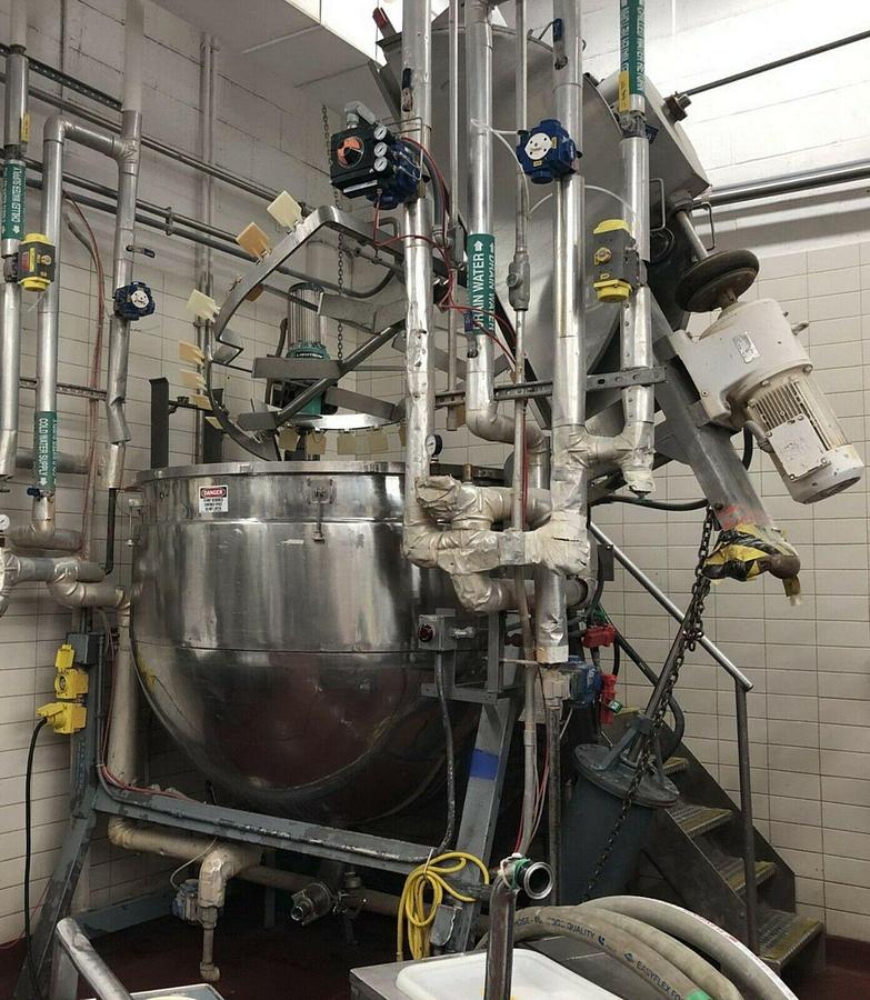 Used 500 Gallon Lee Stainless Double Motion Scraper Kettle, Tilt Out agitation
