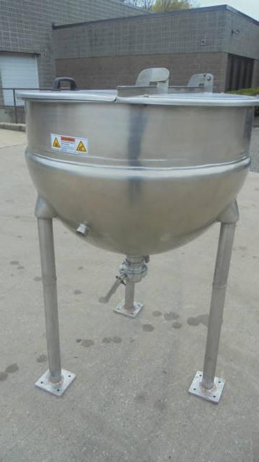Used 80 Gallon Trinity/Hamilton SS Hemispherical Kettle , 3 inch discharge