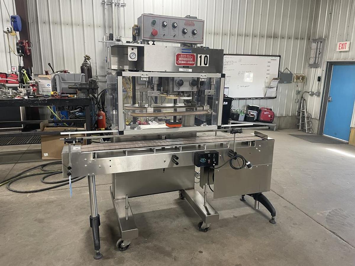 Used Kaps-All Model E Cap Tightener, with Conveyor