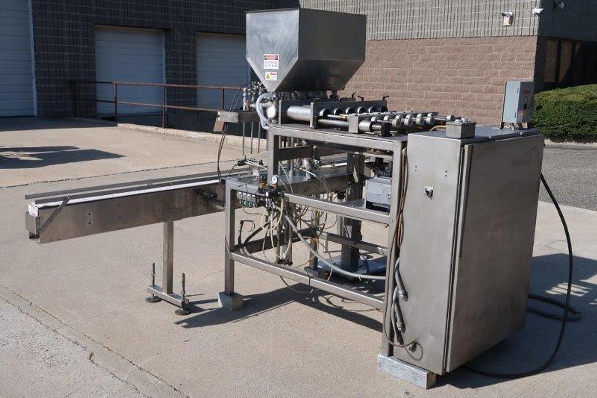 Used REB 6 Piston Straightline Filling Machine, One Liter Pistons