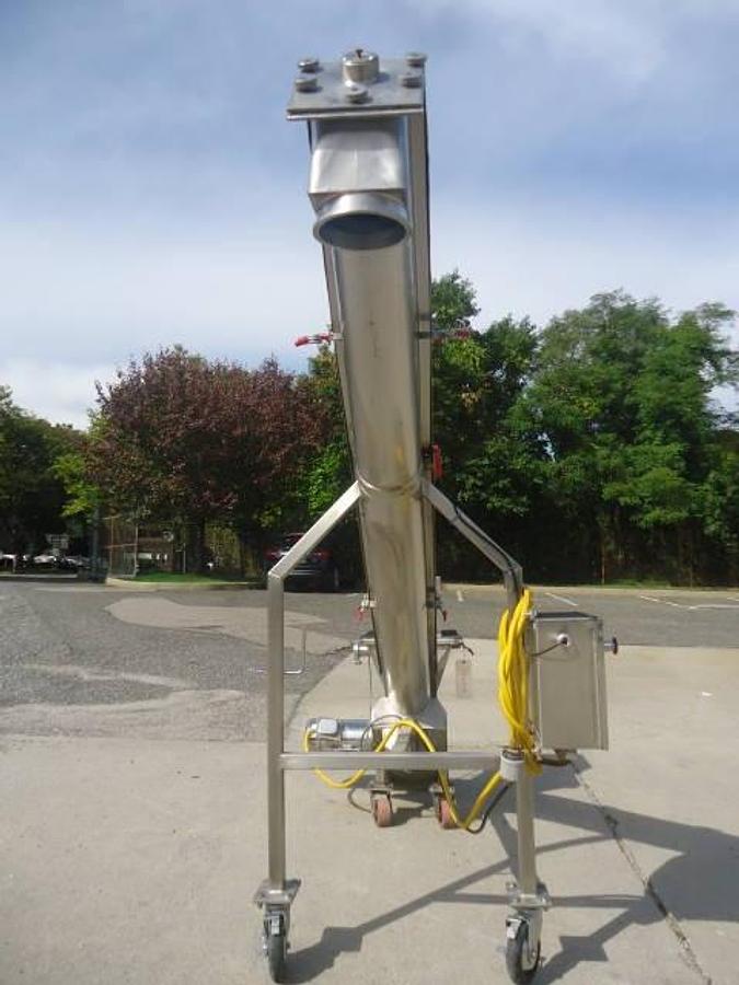 Used 6 inch x 84 inch stainless steel inclined screw conveyor/feeder, sanitary motor, portable