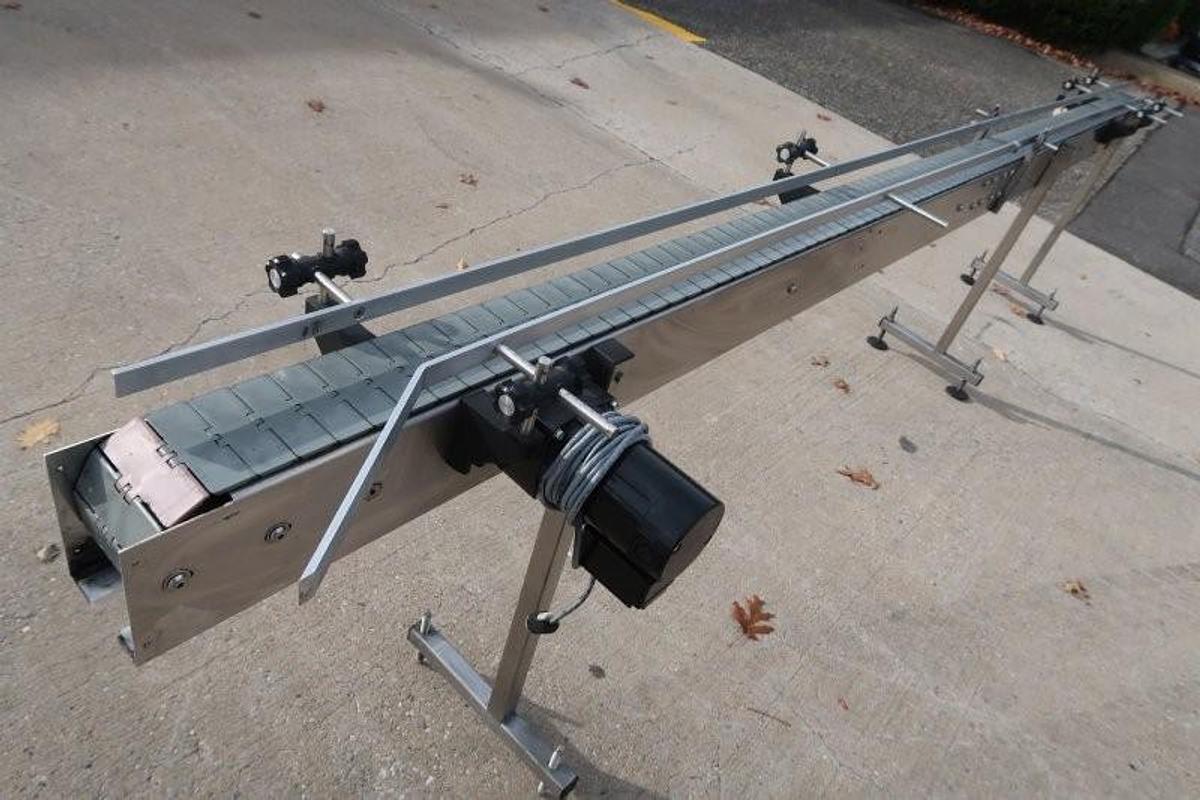 Used 4.5 In. x 14 Ft. Motorized Bottle Conveyor, SS
