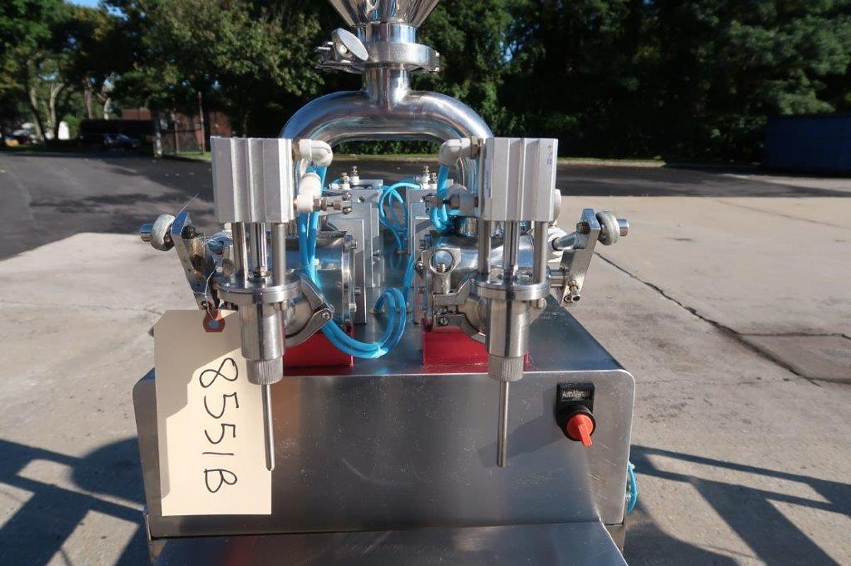 Used Quantitative Dual Head Air Operated Stainless Piston Filler, with Foot Switch