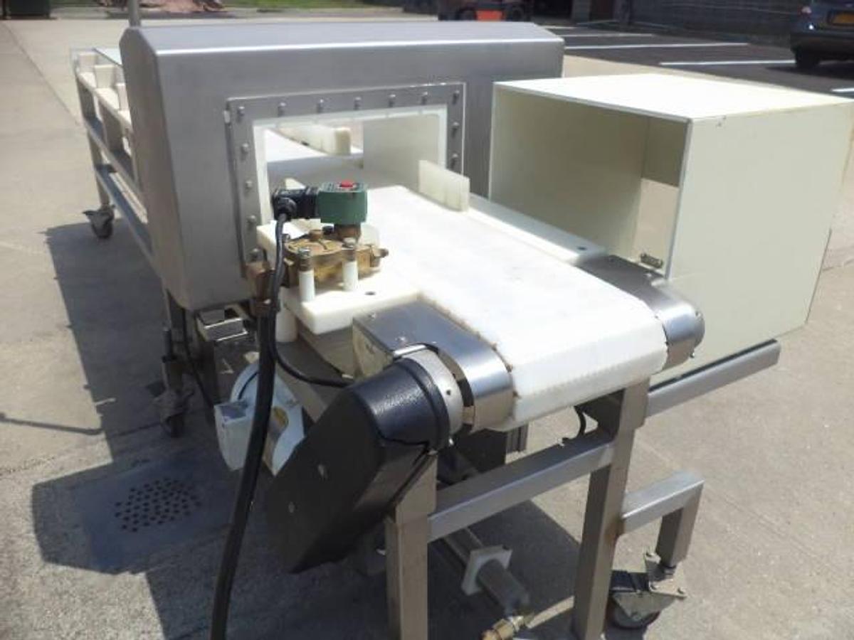 Used Safeline conveyorized metal detector, stainless steel