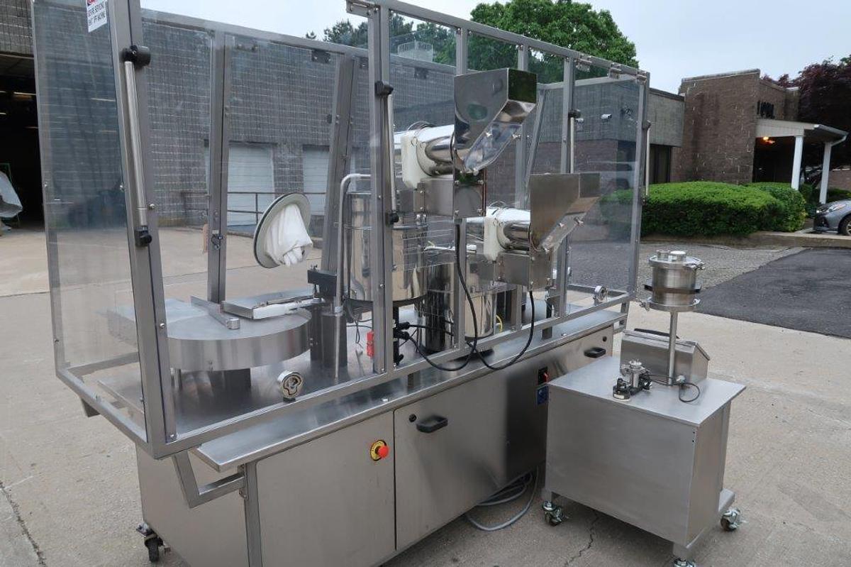 Used M & O Perry Industries P1510 Vial Liquid Filling, Stoppering and Crimp Capping Machine