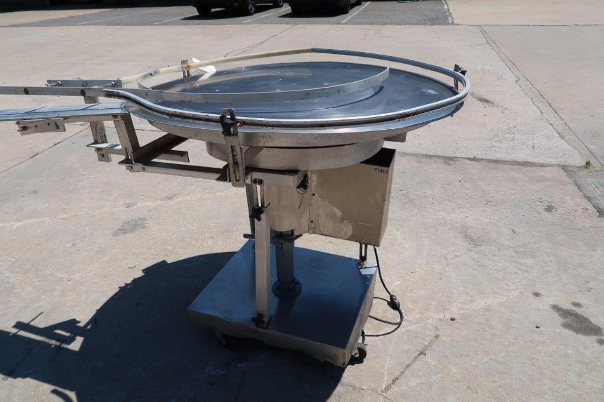 Used 42 In. Diameter Stainless Steel Rotary Unscrambling/Accumulating Table, Single Phase