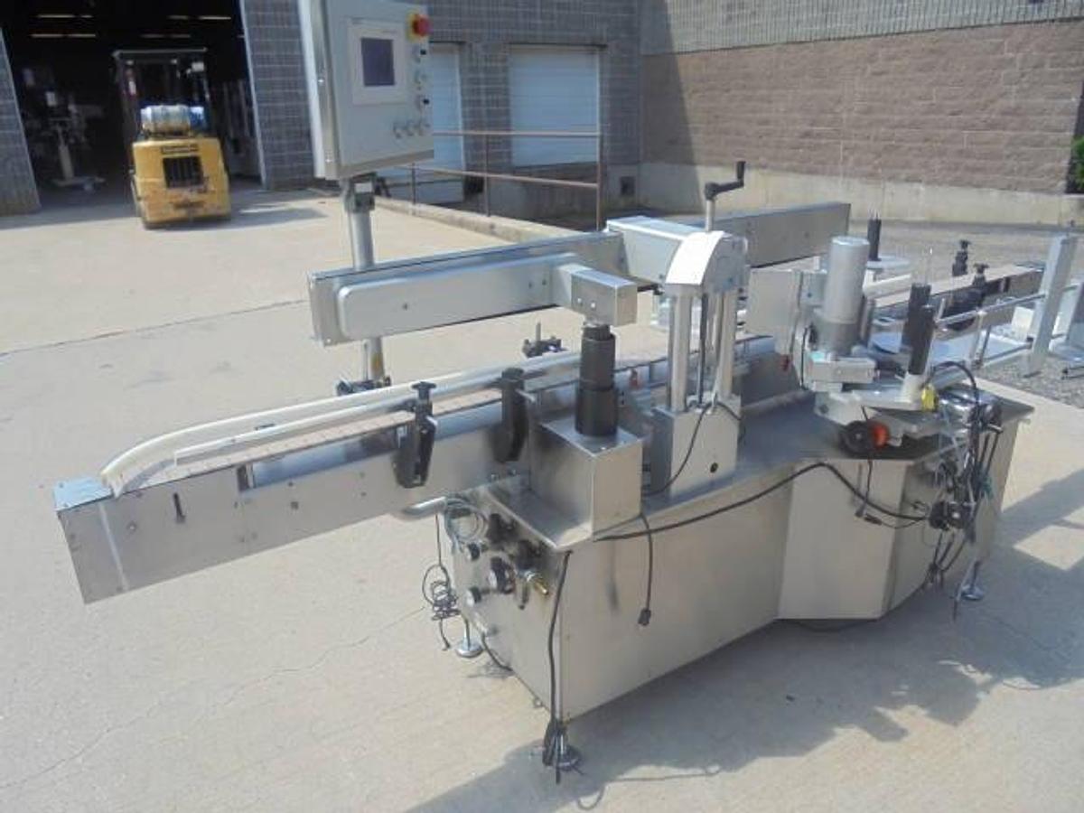 Used DL Tech Automatic Front & Back Labeler, Stainless Steel Cabinetry