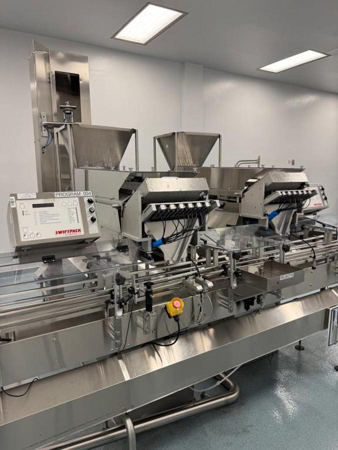 Used Kalish Swiftpack Dual Station 12-Lane Tablet/Capsule Automatic Counter, with Conveyor