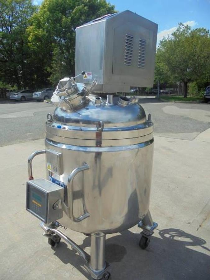 Used 80 Gallon Olsa 316L Stainless Steel Jacketed Double Motion Sanitary Kettle/Reactor, Vacuum