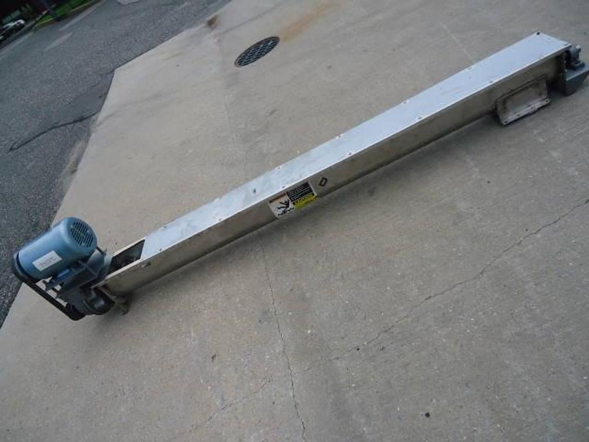 Used Stainless Steel Inclined Screw Conveyor, 7″ Diameter X 104″ Long”