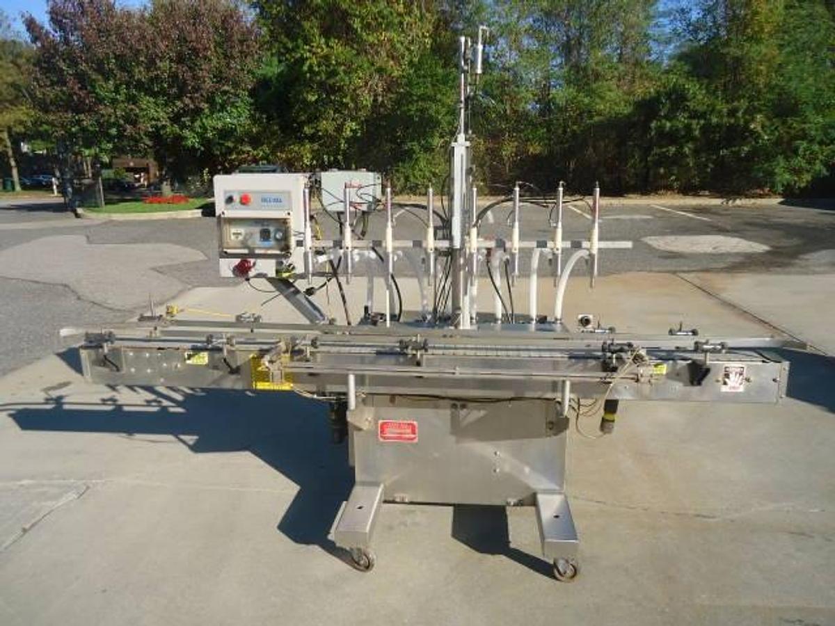 Used Kaps-All/Fills-All 8 Piston Automatic Filler, With Conveyor