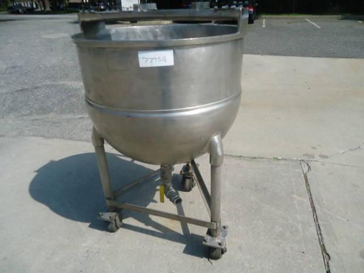 Used 100 Gallon Groen Stainless Hemispherical Kettle, 40 Psi Jacket