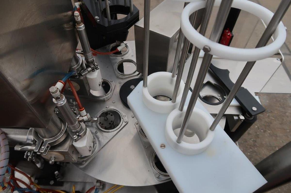 Used Wilpack W201 Double Lane Rotary Cup Filler/Sealer