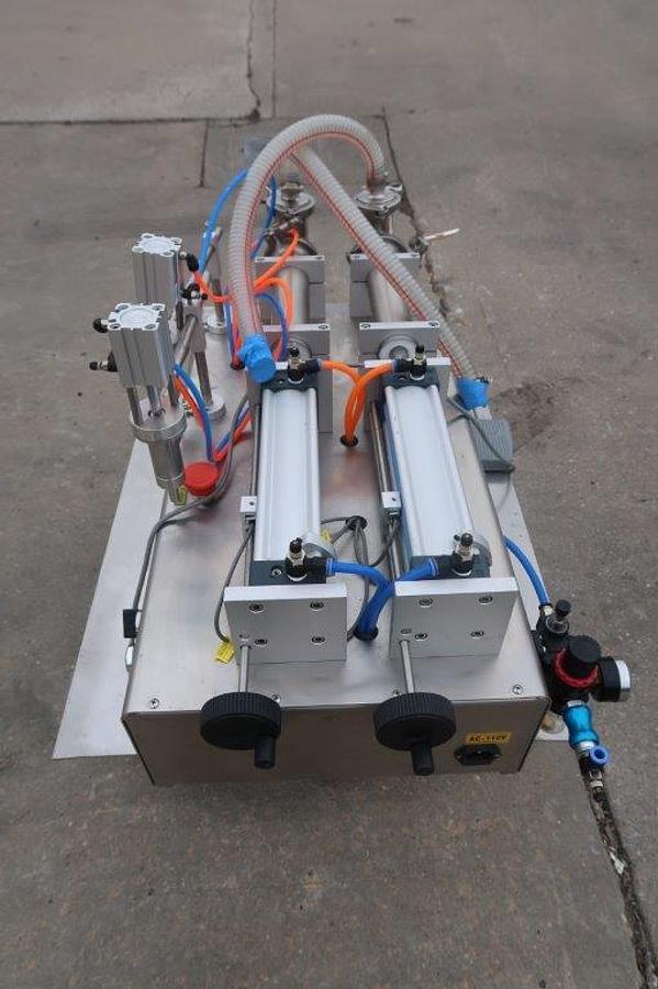 Used Quantitative Tabletop Dual Head Piston Filler, Air Operated