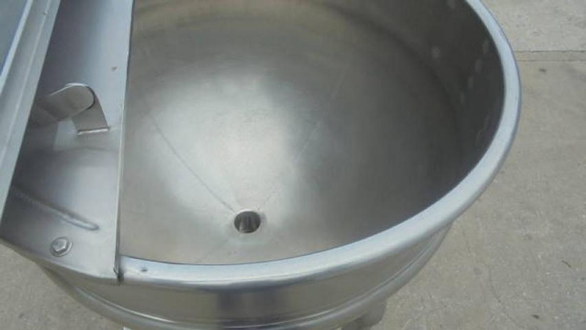 Used 80 Gallon Trinity/Hamilton SS Hemispherical Kettle , 3 inch discharge