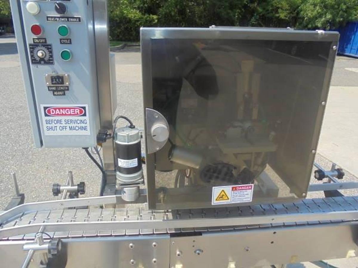 Used Marburg Conveyorized Neck Bander With Shrink Tunnel, Variable Speed