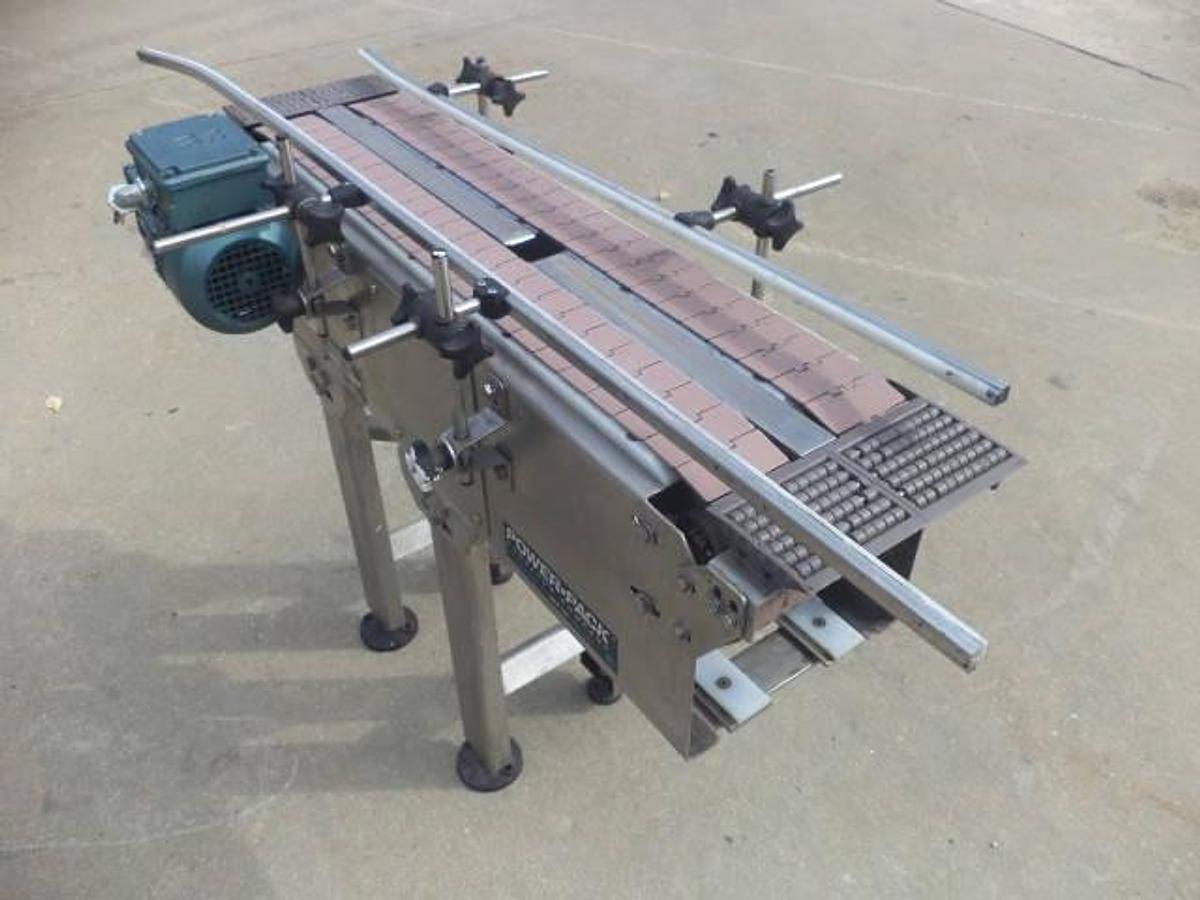 Used Power-Pack SS dual lane bottle conveyor, 38 inches long