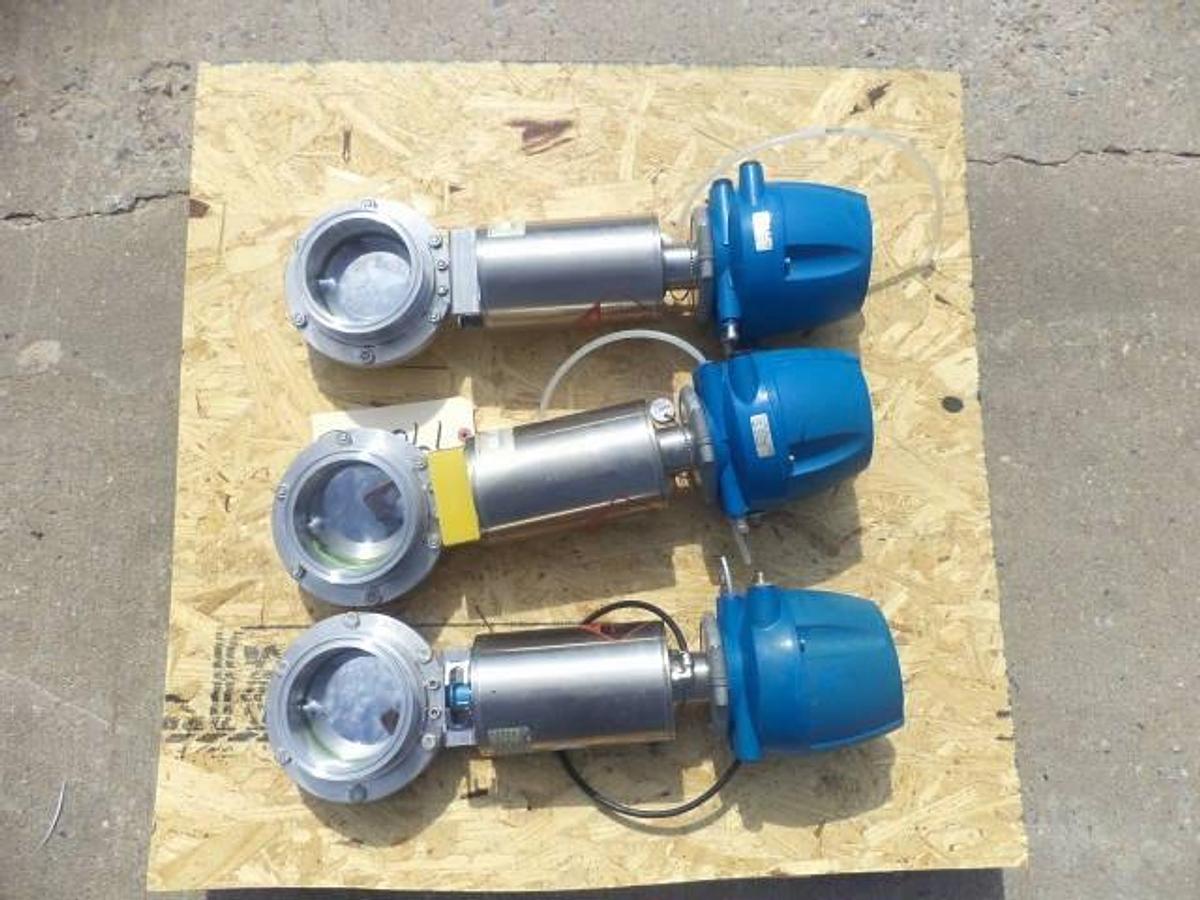 Used GEA Type CCE-OD Air Actuated 4 Inch Diameter Sanitary Butterfly Valves, (3)