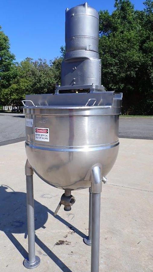 Used 60 Gallon Groen SS Twin Action Scraper Agitated Kettle, 100 PSI