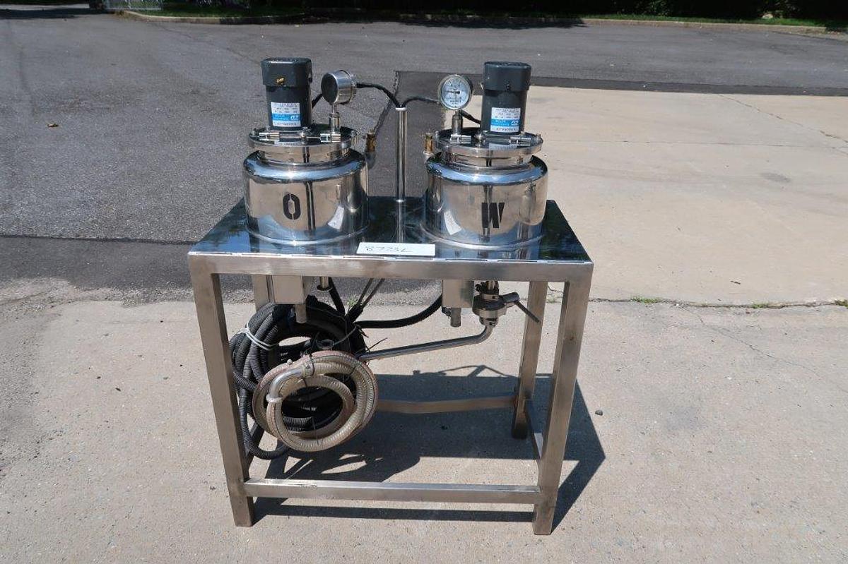 Used Battery of Two 1 Gallon SS Jacketed Mix Tanks/Kettles