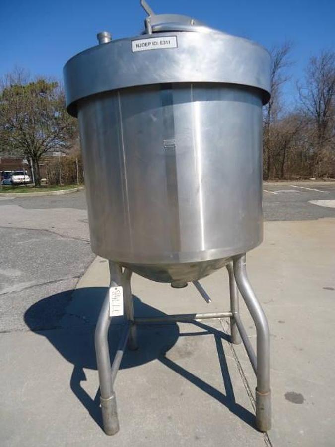 Used 225 Gallon Crepaco Stainless Steel Jacketed Vertical Tank, Cone Bottom