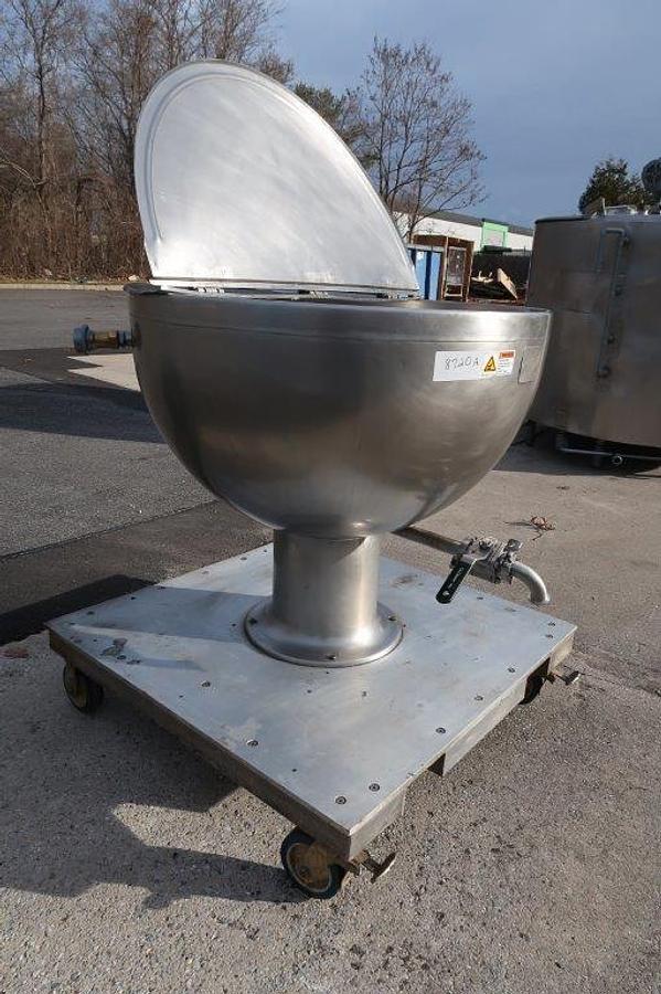 Used 80 Gallon Groen SS Jacketed Pedestal Kettle, Shallow Design