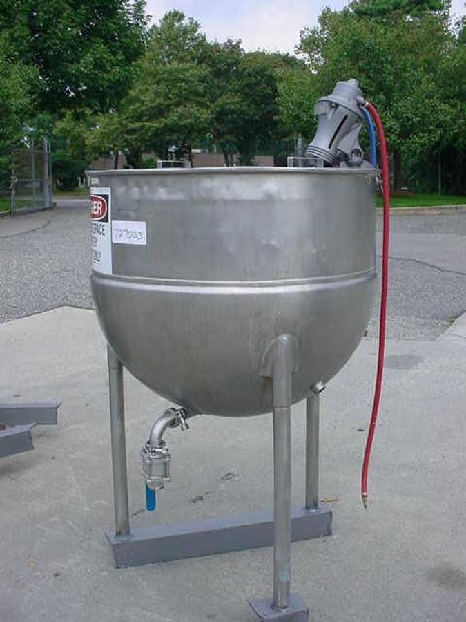 Used 100 Gallon Groen Ss Hemispherical Jacketed Kettle, Air Operated Mixer