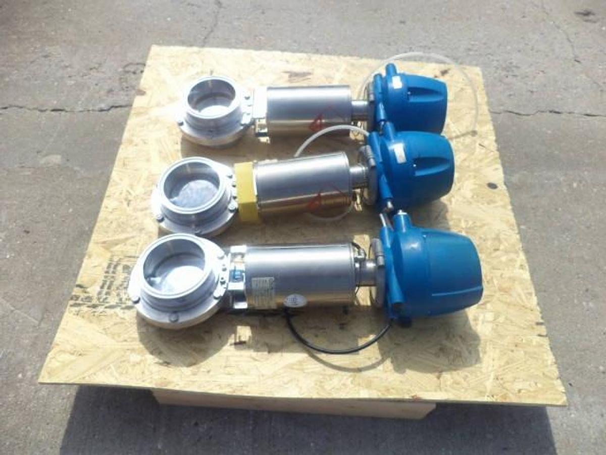 Used GEA Type CCE-OD Air Actuated 4 Inch Diameter Sanitary Butterfly Valves, (3)