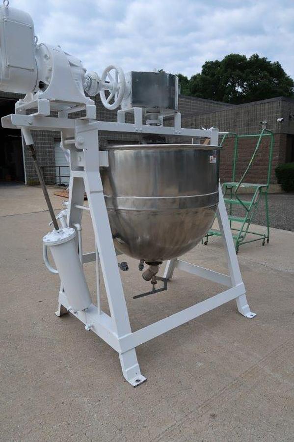 Used 150 Gallon Lee Stainless Jacketed Double Motion Mix Kettle, Tilt Out Agitation