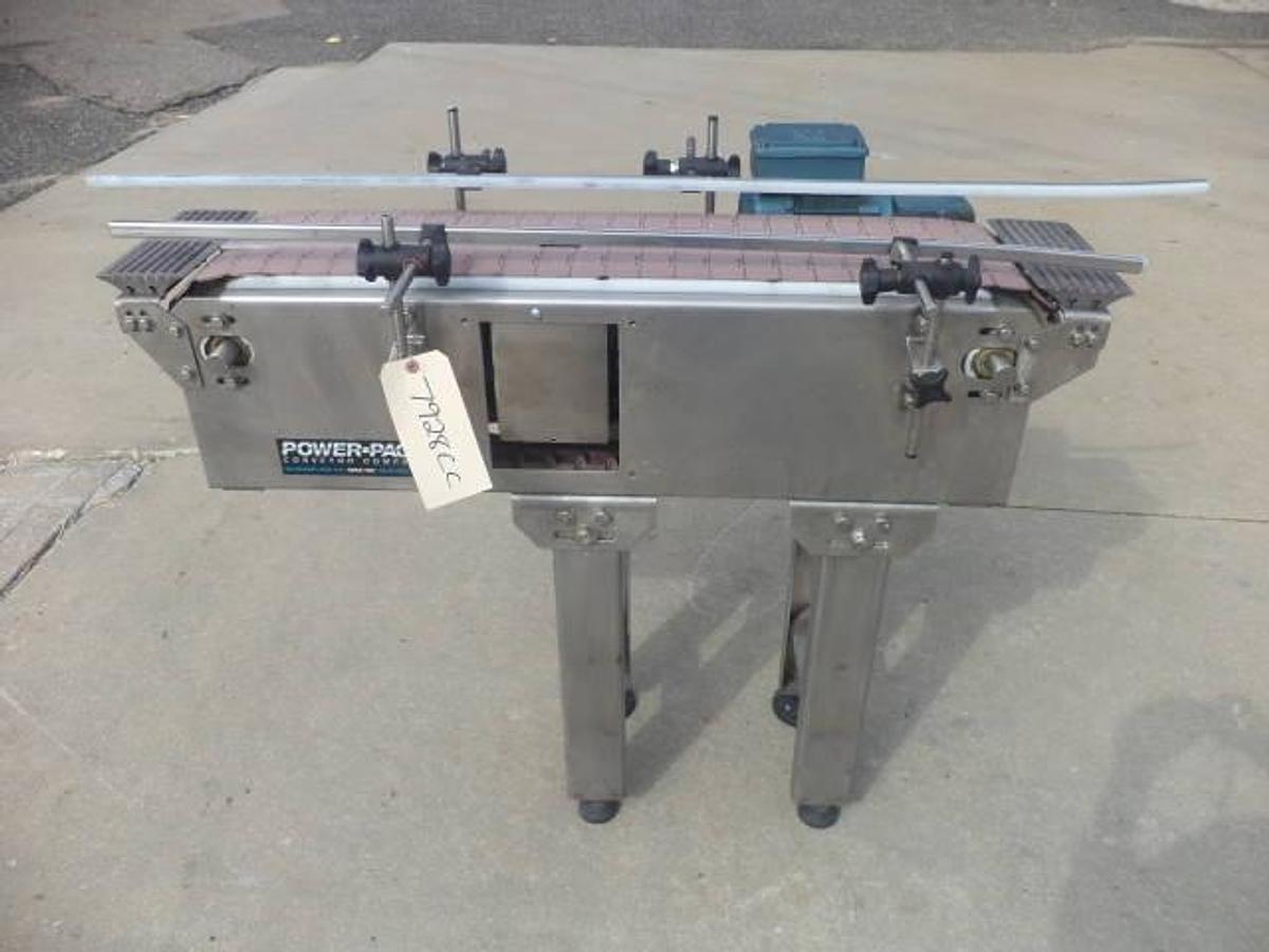 Used Power-Pack SS dual lane bottle conveyor, 38 inches long