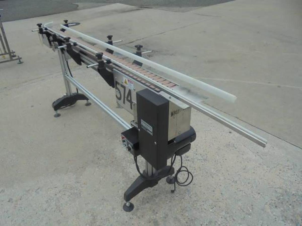 Used MK Automation 4-1/2 In. X 90 In. Long Bottle Conveyor, Variable Speed