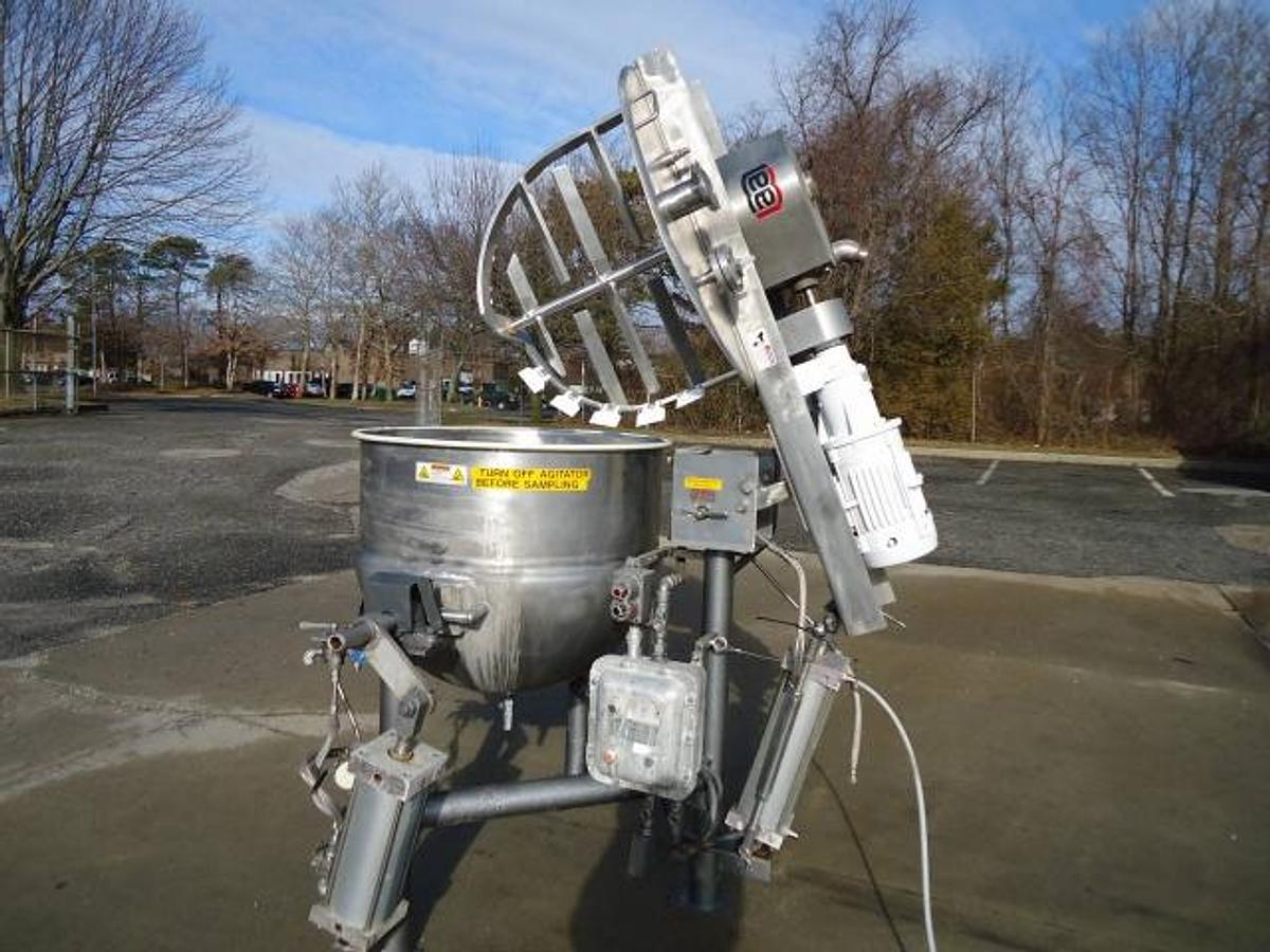 Used 100 Gallon Lee Type 316 Stainless Steel Jacketed Double Motion Tilt Kettle, Explosion Proof –