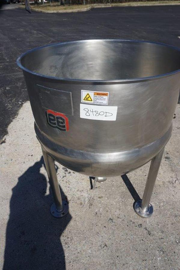 Used 80 Gallon Lee 316 Stainless Steel Hemispherical Kettle, 45 psi Jacket S/N 25686-1-2