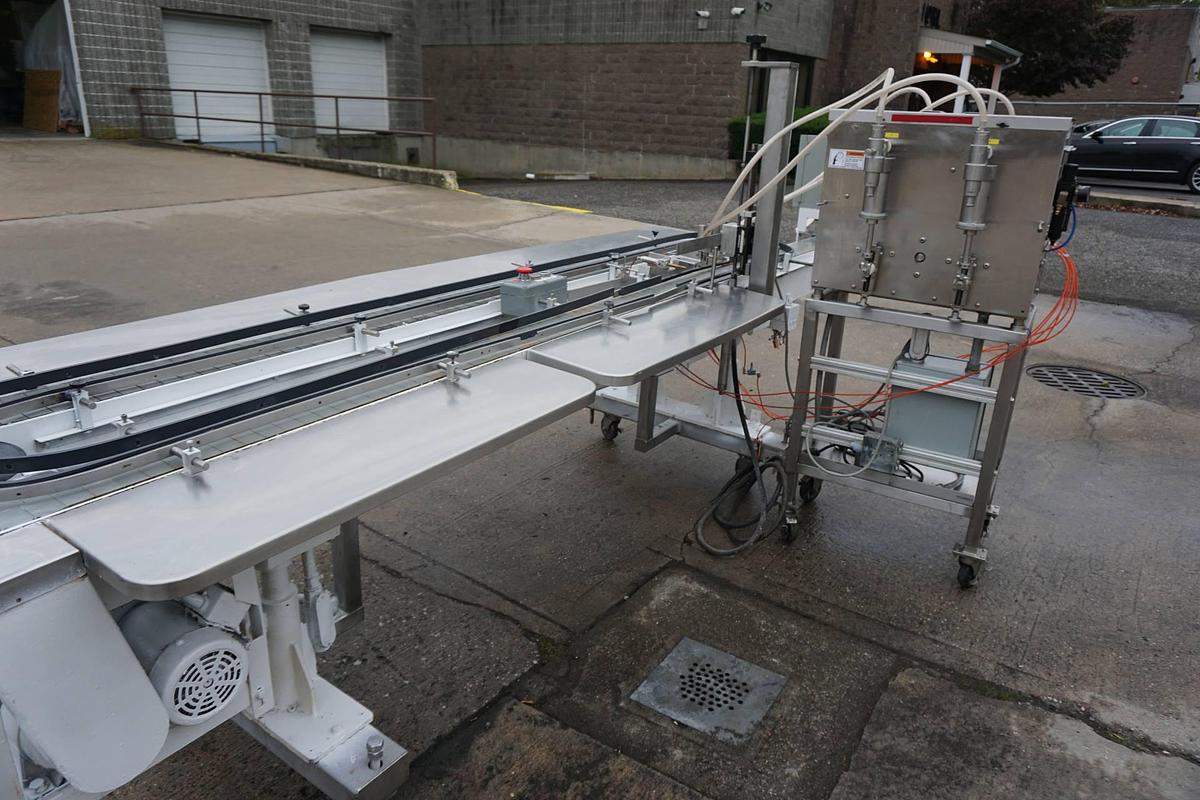 Used Filling Equipment Company Four Head Piston Filler with Carousel Conveyor