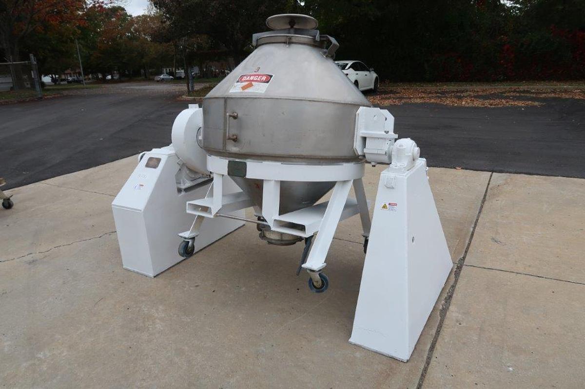 Used 20 CF Komline Sanderson Stainless Steel Double Cone Blender, with Interchangeable Tanks