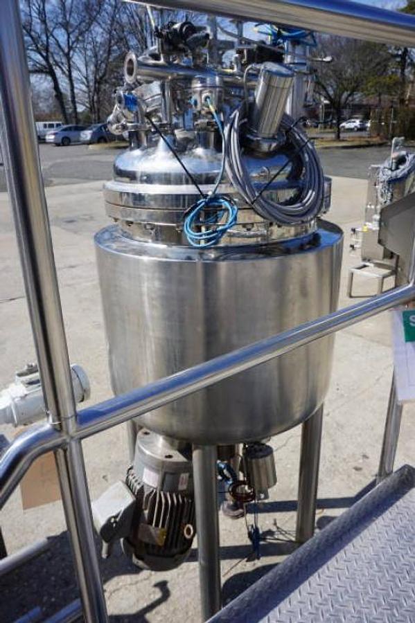 Used Krieger 125 Liter 316 Stainless Steel Jacketed Pressure Vessel, Bottom Entering Homogenizer