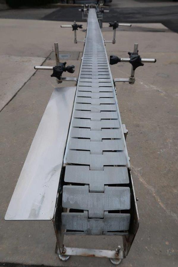 Used 4.5 In. X 16 Ft. Long Motorized Bottle Conveyor, Stainless Steel Frame