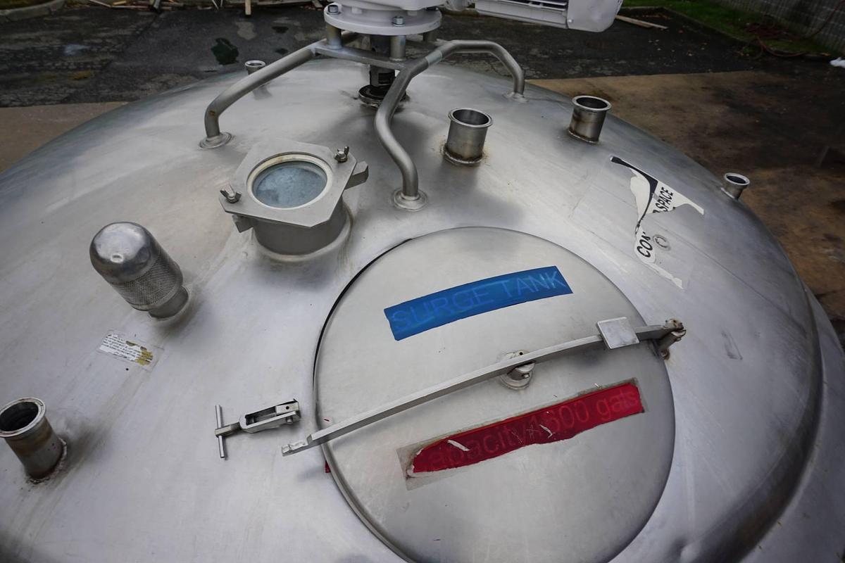 Used 1,600 Gallon Crepaco Stainless Steel Sweep Agitated Tank, 75 PSIG Jacket