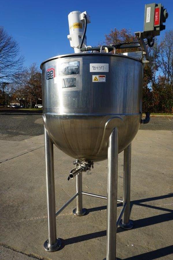 Used 100 Gallon Lee Type 316 SS Hemispherical Kettle, 90 PSI Jacket