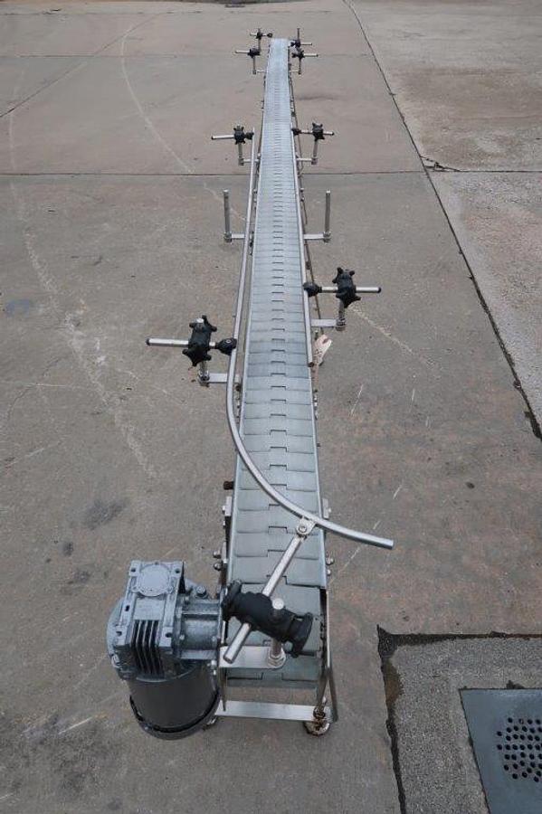 Used 4.5 In. X 16 Ft. Long Motorized Bottle Conveyor, Stainless Steel Frame