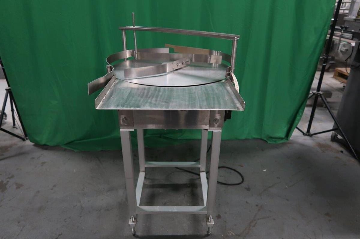 Used 24 In. Diameter Modular Packaging SS Rotary Unscrambling/Accumulating Table, With Unscrambling Shelf