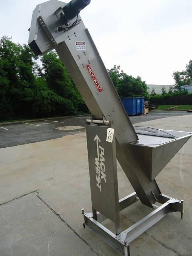 Used Pack West Cap Feeder/Elevator, 96 In. Discharge Height, Stainless Steel