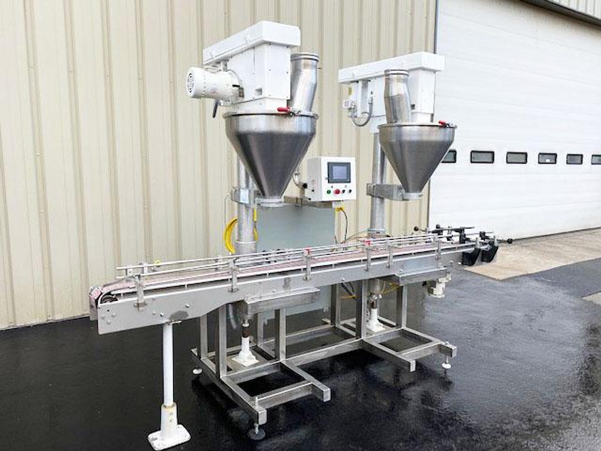 Used Mateer-Burt Neotron Automatic Inline Dual Head Auger Powder Filler