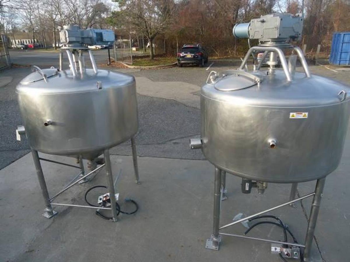 Used 400 Gallon Mueller Stainless Scraper Agitated Cone Bottom Vessels, 80 Psi Jacket (2)