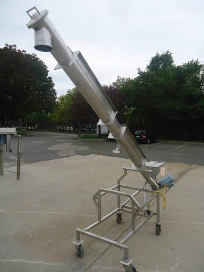 Used 6 inch x 128 inch stainless steel inclined screw conveyor/feeder, portable